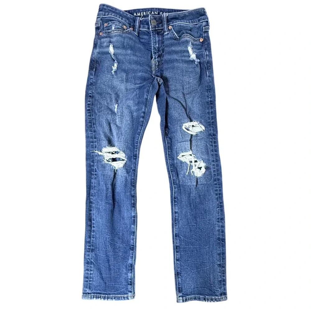 American Eagle Outfitters Slim Fit Distressed Medium Wash Jeans‎ Mens Size 26x28